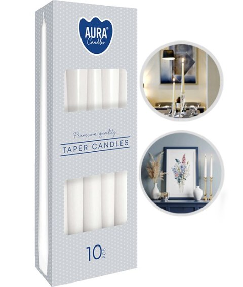 AURA Świece Stołowe Stożkowe Białe 7h 10 szt. s30-090