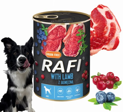 Karma Mokra Dla Psów RAFI z Jagnięciną, Borówką i Żurawiną 400g - 12 szt.