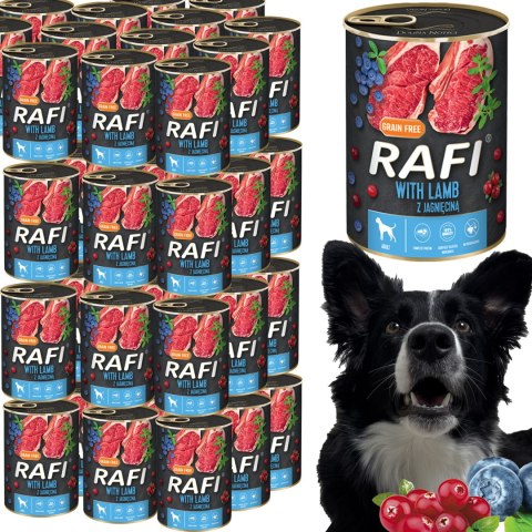 Karma Mokra Dla Psów RAFI z Jagnięciną, Borówką i Żurawiną 400g - 48 szt.