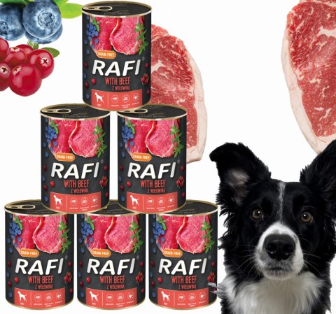 Karma Mokra Dla Psów RAFI z Wołowiną, Borówką i Żurawiną 400g - 6 szt.