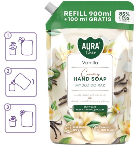 AURA Care Mydło Do Rąk Kremowe Wanilia 1000 ml Uzupełniające AHS-002-003