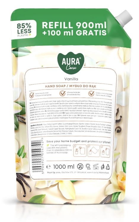 AURA Care Mydło Do Rąk Kremowe Wanilia 1000 ml Uzupełniające AHS-002-003