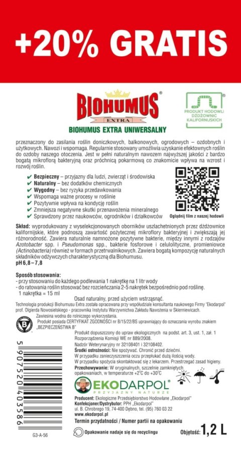 EKODARPOL BIOHUMUS EXTRA Uniwersalny 1L + 20% gratis