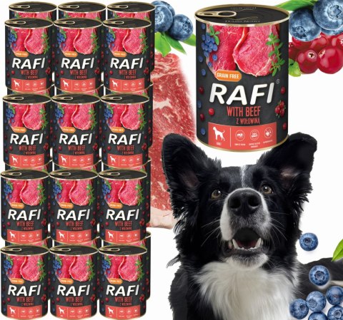 Karma Mokra Dla Psów RAFI z Wołowiną, Borówką i Żurawiną 400g - 24 szt.