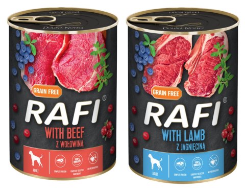 Zestaw 12x400g Karma Mokra Dla Psów RAFI MIX Smaków (Jagnięcina, Wołowina)