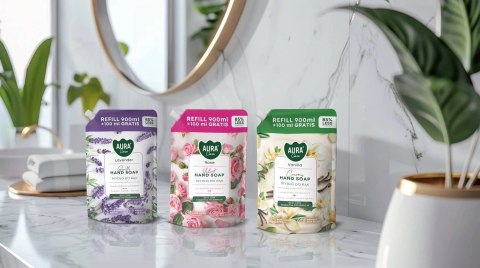 Zestaw 3x1000 ml AURA Care Mydło Do Rąk Uzupełniające Lawenda Róża Wanilia