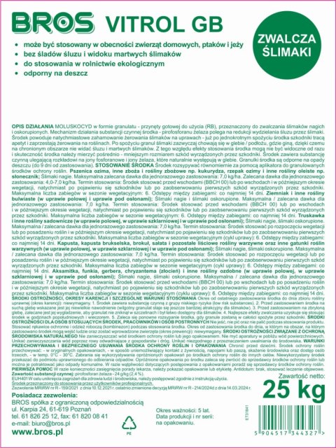 BROS - Vitrol GB zwalcza ślimaki 25kg
