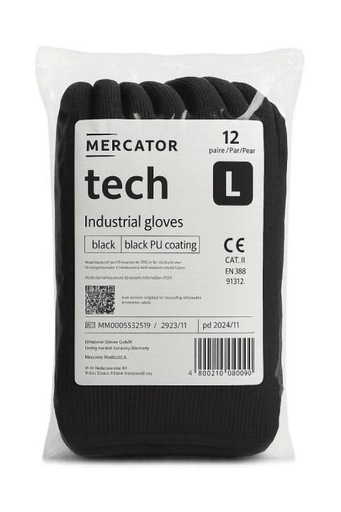 Rękawice Robocze MERCATOR Tech Black+Black PU - 12 Par (10 - XL)
