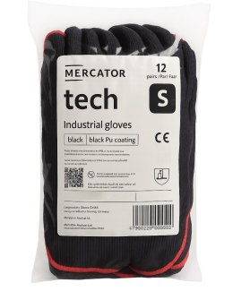Rękawice Robocze MERCATOR Tech Black+Black PU - 12 Par (7 - S)