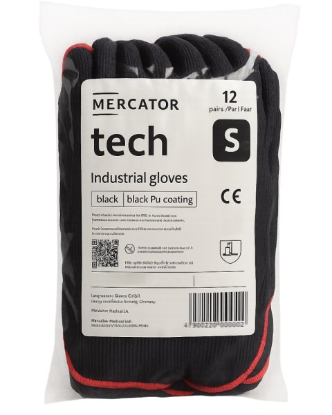 Rękawice Robocze MERCATOR Tech Black+Black PU - 12 Par (7 - S)