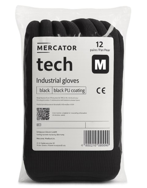 Rękawice Robocze MERCATOR Tech Black+Black PU - 12 Par (8 - M)