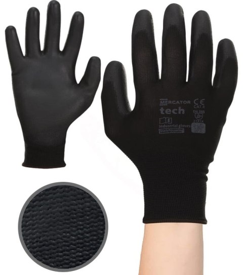 Rękawice Robocze MERCATOR Tech Black+Black PU - 12 Par (8 - M)