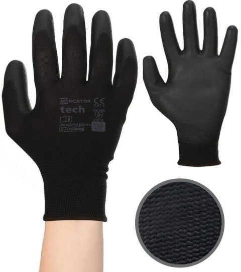 Rękawice Robocze MERCATOR Tech Black+Black PU - 120 Par (8 - M)