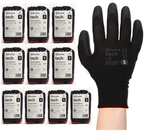 Rękawice Robocze MERCATOR Tech Black+Black PU - 120 Par (8 - M)