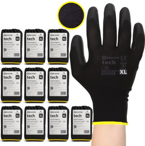 Rękawice Robocze MERCATOR Tech Black+Black PU - 120 Par (8 - M)