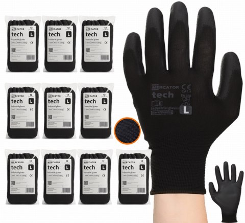 Rękawice Robocze MERCATOR Tech Black+Black PU - 120 Par (9 - L)