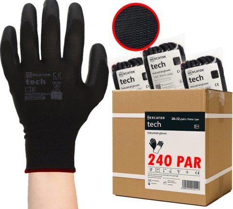 Rękawice Robocze MERCATOR Tech Black+Black PU - 240 Par (7 - S)