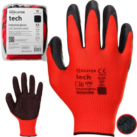 Rękawice Robocze MERCATOR Tech Red+Black Latex - 12 Par (10 - XL)