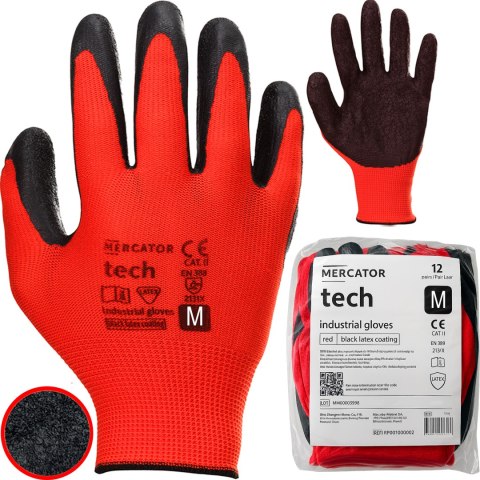 Rękawice Robocze MERCATOR Tech Red+Black Latex - 12 Par (9 - L)