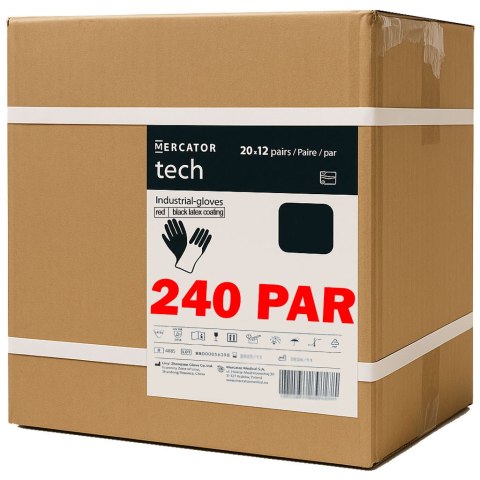 Rękawice Robocze MERCATOR Tech Red+Black Latex - 240 Par (7 - S)
