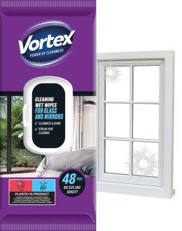 VORTEX Chusteczki nawilżane do luster i szkła , flip top ,48 sztuk
