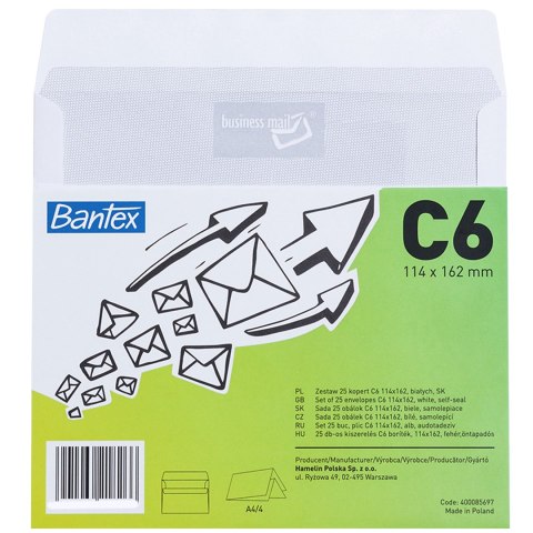 Koperta C6 Biała SK 114x162mm BANTEX 25 szt.