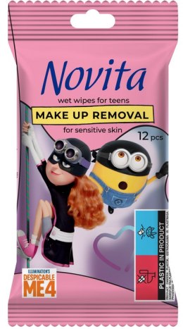 NOVITA Minionki Chusteczki nawilżane do demakijażu dla nastolatków, 12 szt.