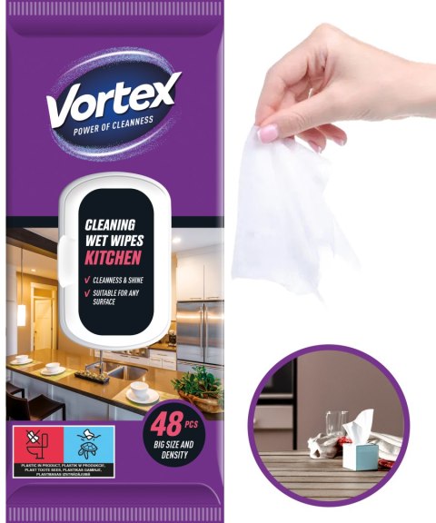 VORTEX Chusteczki nawilżane do kuchni, flip top, 48 sztuk
