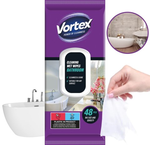 VORTEX Chusteczki nawilżane do łazienki, flip top, 48 sztuk