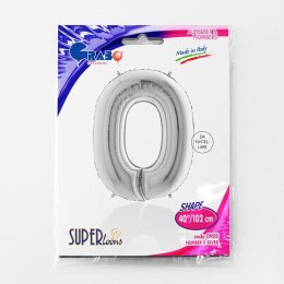 Balon foliowy Cyfra 0 Srebrna - 102 cm Grabo