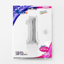 Balon foliowy Cyfra 1 Srebrna - 102 cm Grabo