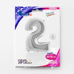 Balon foliowy Cyfra 2 Srebrna - 102 cm Grabo