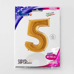 Balon foliowy Cyfra 5 Złota - 102 cm Grabo