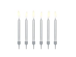 Świeczki urodzinowe gładkie, srebrne (1 op. / 6 szt.)