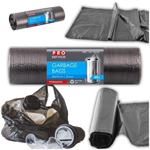 Worki Na Śmieci PRO 60x70 Czarne HD 60L 20 szt.