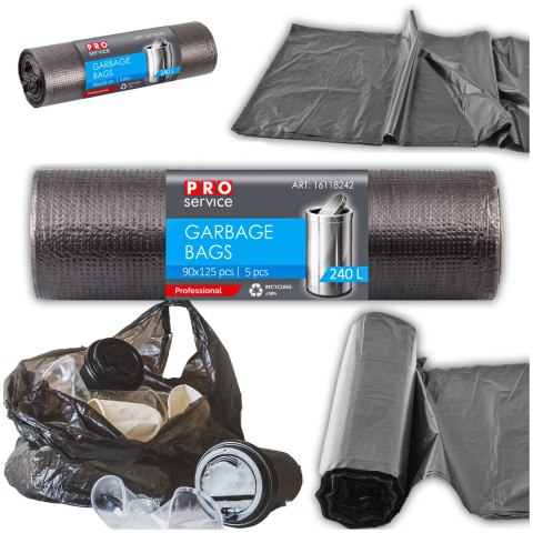 Worki Na Śmieci PRO 90x125 Czarne LD 240L 5 szt.