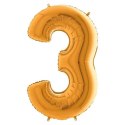 Balon Foliowy Cyfra 3, Złota, 66 cm Grabo