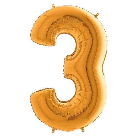 Balon Foliowy Cyfra 3, Złota, 66 cm Grabo