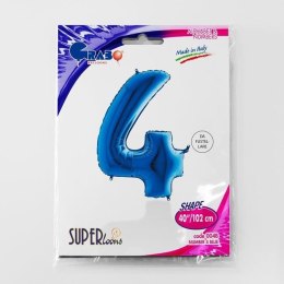 Balon Foliowy Cyfra 4 Niebieska - 102 cm Grabo