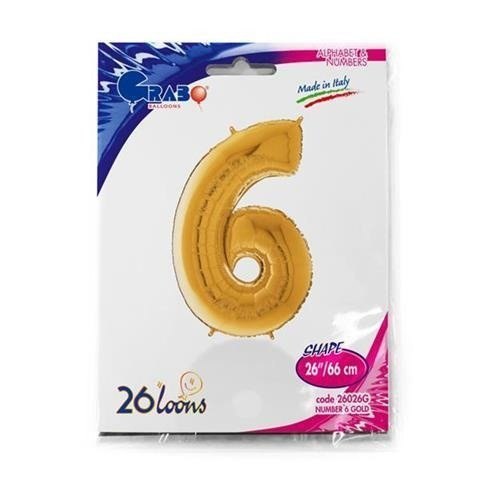 Balon Foliowy Cyfra 6, Złota, 66 cm Grabo
