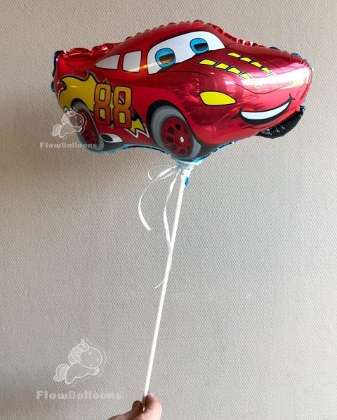 Balon Foliowy Uśmiechnięte Auto Cars, ZYGZAG na patyk 37 cm