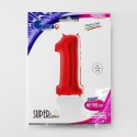 Balon foliowy Cyfra 1 czerwona metaliczna - 100 cm Grabo