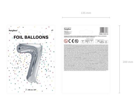 Balon foliowy Cyfra 7 srebrna, 86cm