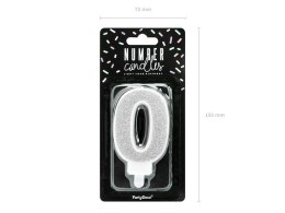 Świeczka urodzinowa Cyferka 0, srebrny