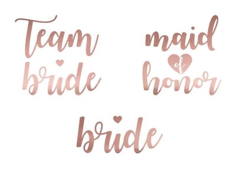 Tatuaże zmywalne Wieczór panieński, Team Bride, różowe złoto, 13 szt.