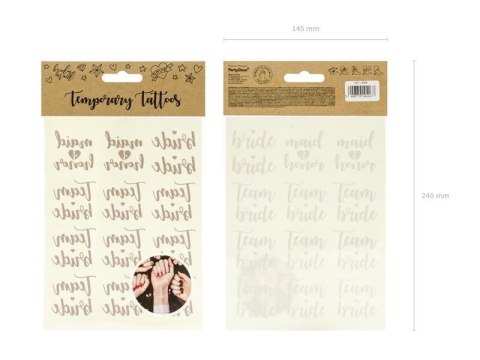 Tatuaże zmywalne Wieczór panieński, Team Bride, różowe złoto, 13 szt.