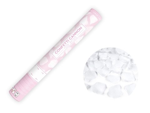 Tuba strzelająca z płatkami białych róż, 40cm