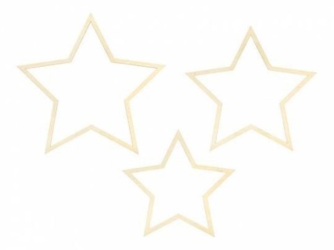 Zawieszki dekoracyjne Gwiazdy, naturalne drewno, 3 szt.