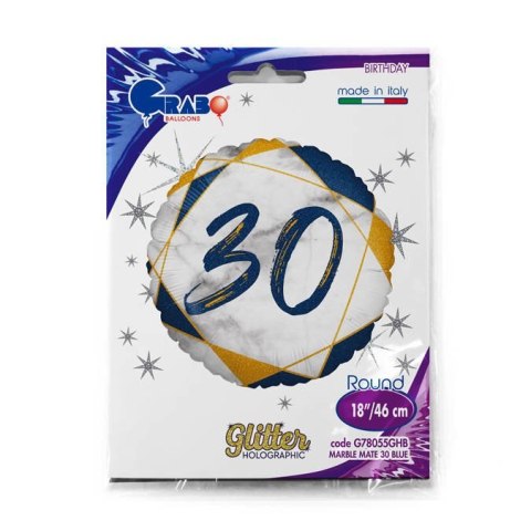 Balon Foliowy 30 urodziny, marmur granat, 46 cm