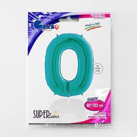 Balon Foliowy Cyfra 0 Tiffany, Miętowy - 102 cm Grabo